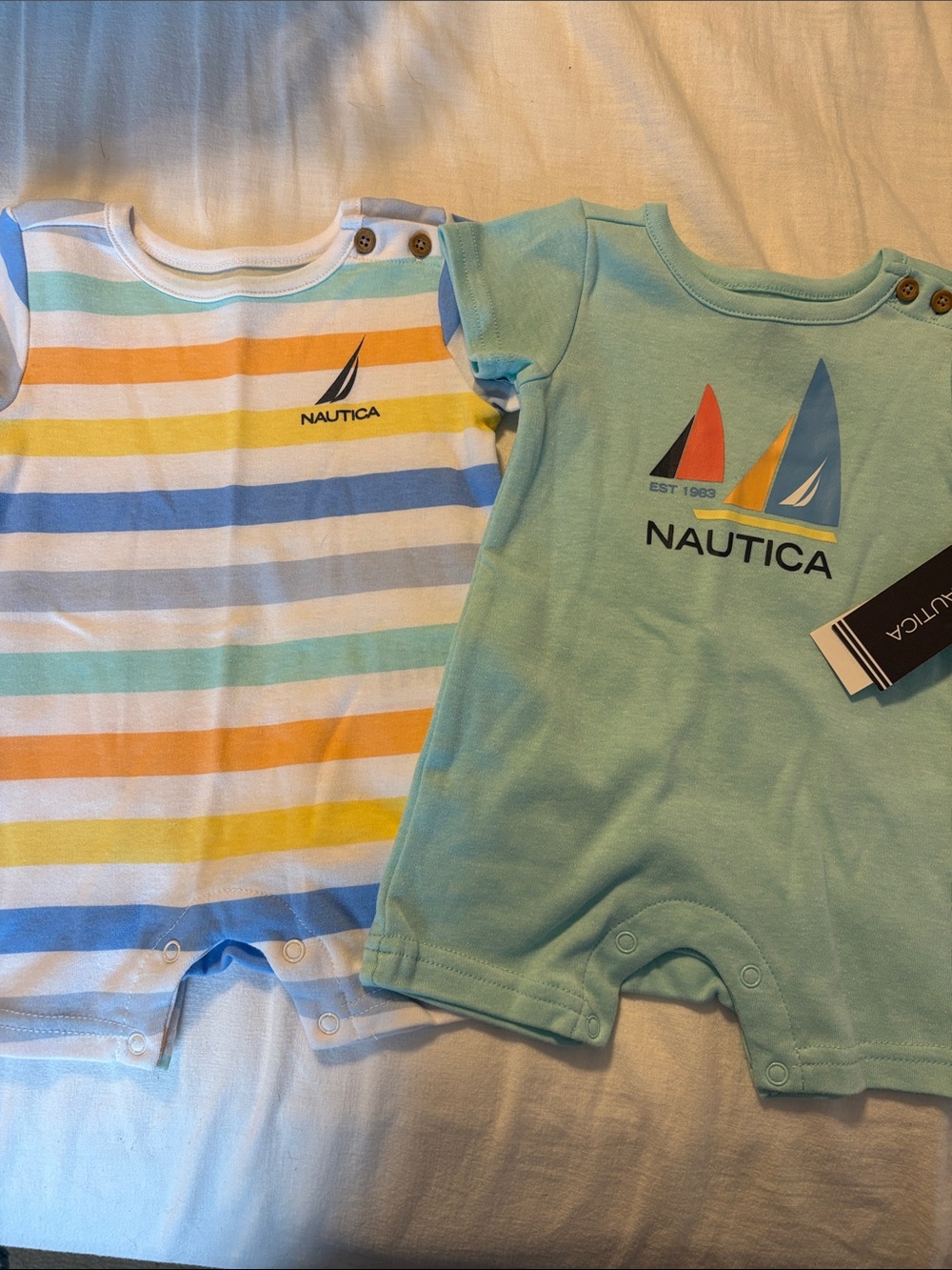 Nautica Baby Short Romper Set - Aqua and Multicolor Stripes